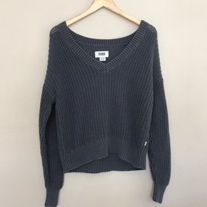 Victoria’s Secret PINK Dark Grey V-neck Slightly Cropped Knit Sweater